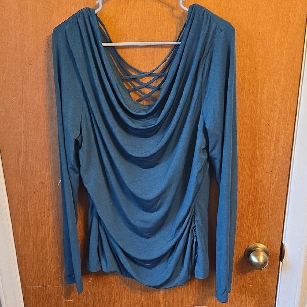 Women’s Teal Long-Sleeve Draped Front Top